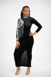 Black crystal maxi dress