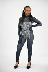 Long sleeve rhinestone jumpsuit