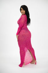 Pink midi long sleeve party dress