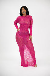 Pink midi long sleeve party dress