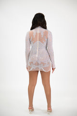 Long sleeve mini pearl party dress