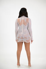 Long sleeve mini pearl party dress
