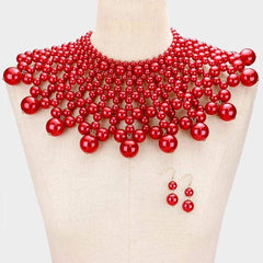Red pearl drape necklace